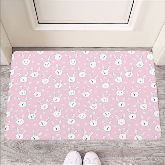 Pink Rabbit Pattern Print Rubber Doormat