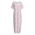 Pink Rabbit Pattern Print Short Sleeve Long Nightdress