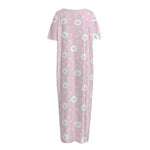 Pink Rabbit Pattern Print Short Sleeve Long Nightdress
