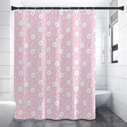 Pink Rabbit Pattern Print Shower Curtain