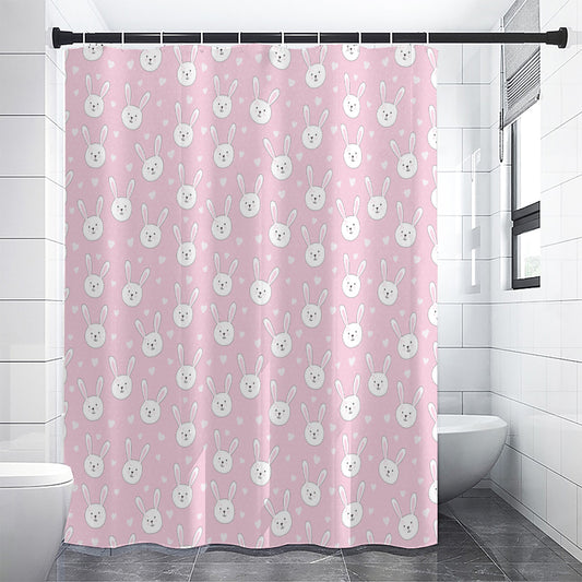 Pink Rabbit Pattern Print Shower Curtain