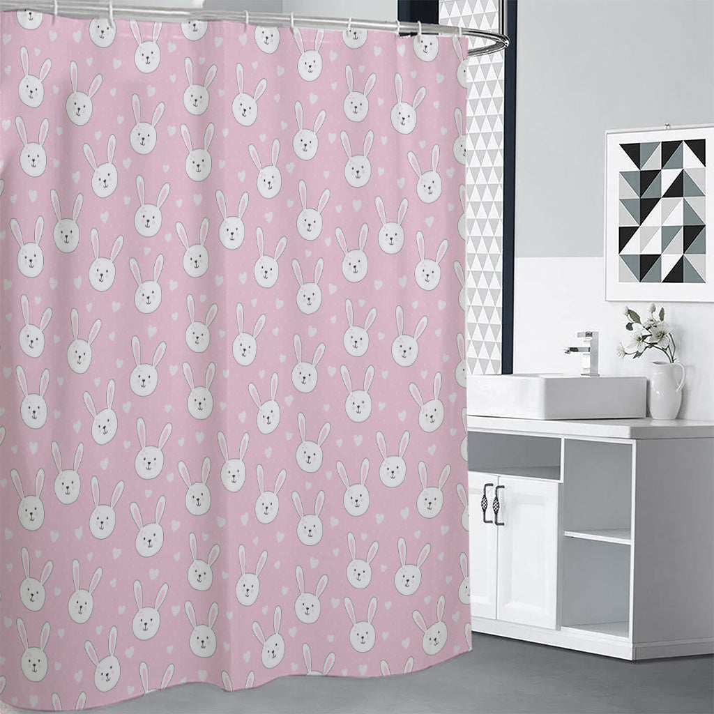Pink Rabbit Pattern Print Shower Curtain