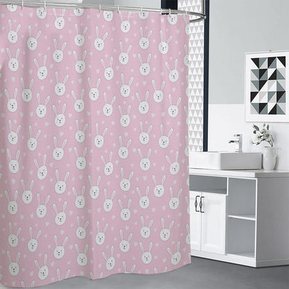 Pink Rabbit Pattern Print Shower Curtain