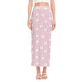 Pink Rabbit Pattern Print Side Slit Maxi Skirt
