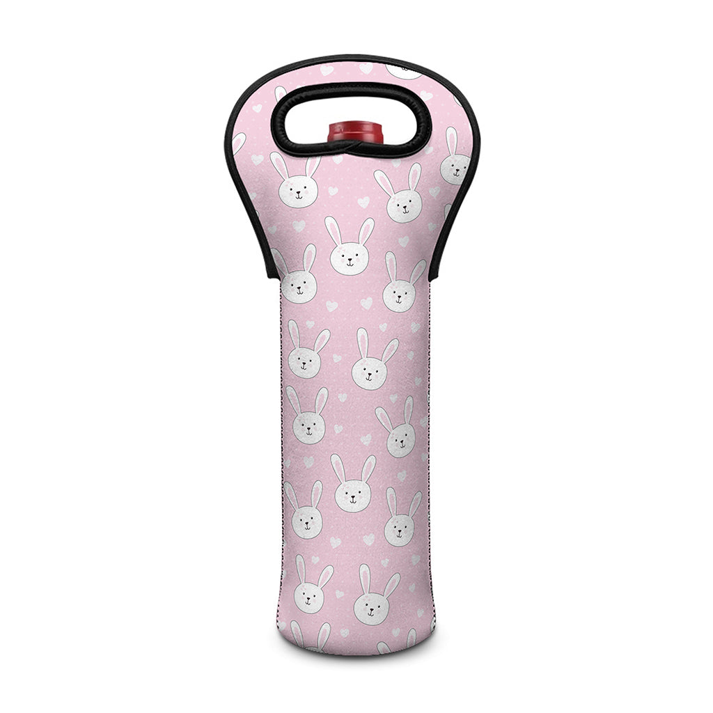 Pink Rabbit Pattern Print Single Neoprene Wine Tote