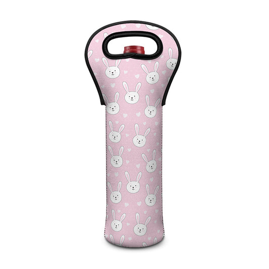 Pink Rabbit Pattern Print Single Neoprene Wine Tote