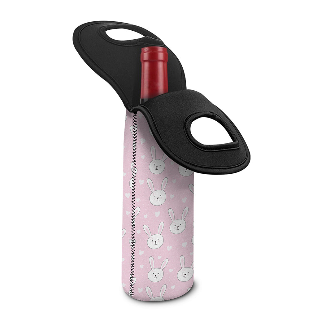 Pink Rabbit Pattern Print Single Neoprene Wine Tote