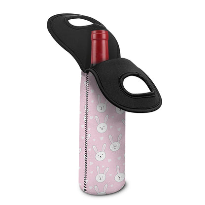 Pink Rabbit Pattern Print Single Neoprene Wine Tote