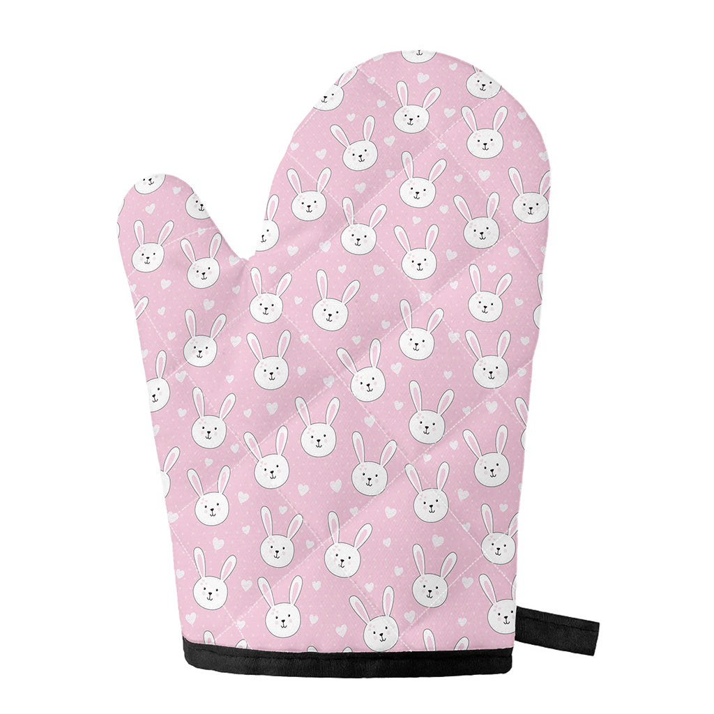 Pink Rabbit Pattern Print Single Oven Mitt