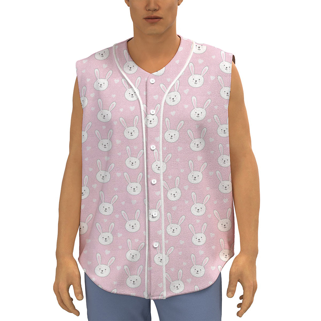 Pink Rabbit Pattern Print Sleeveless Baseball Jersey