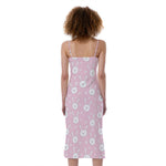 Pink Rabbit Pattern Print Slim Fit Midi Cami Dress