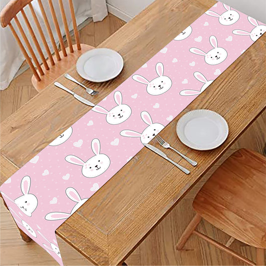 Pink Rabbit Pattern Print Table Runner