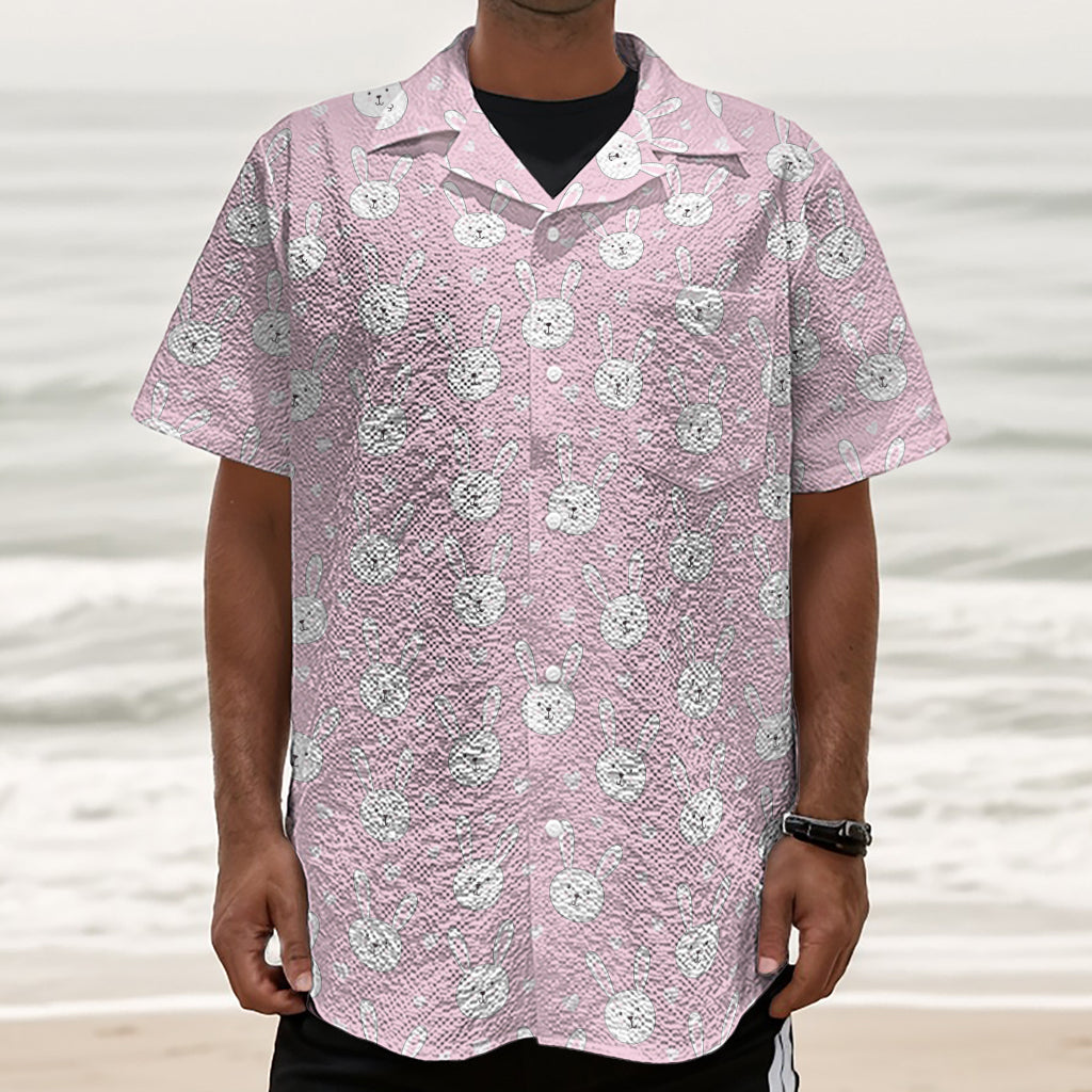 Pink Rabbit Pattern Print Textured Short Sleeve Shirt
