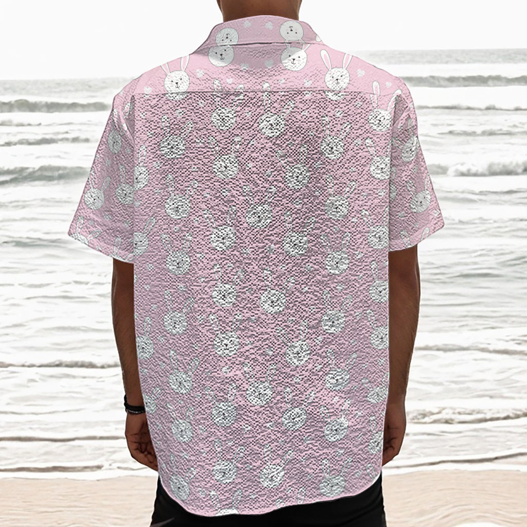 Pink Rabbit Pattern Print Textured Short Sleeve Shirt