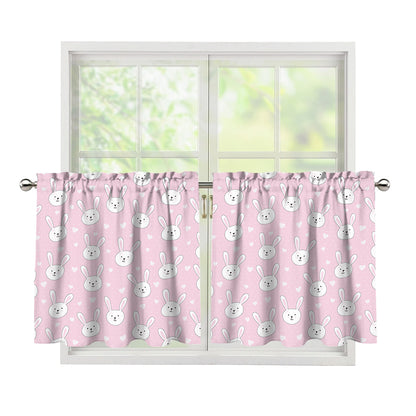 Pink Rabbit Pattern Print Tier Curtains