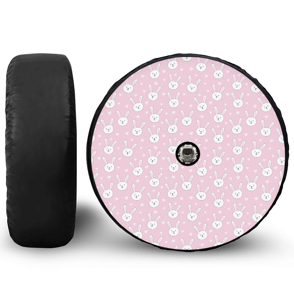 Pink Rabbit Pattern Print Tire Cover With Camera Hole