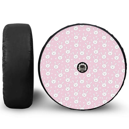 Pink Rabbit Pattern Print Tire Cover With Camera Hole
