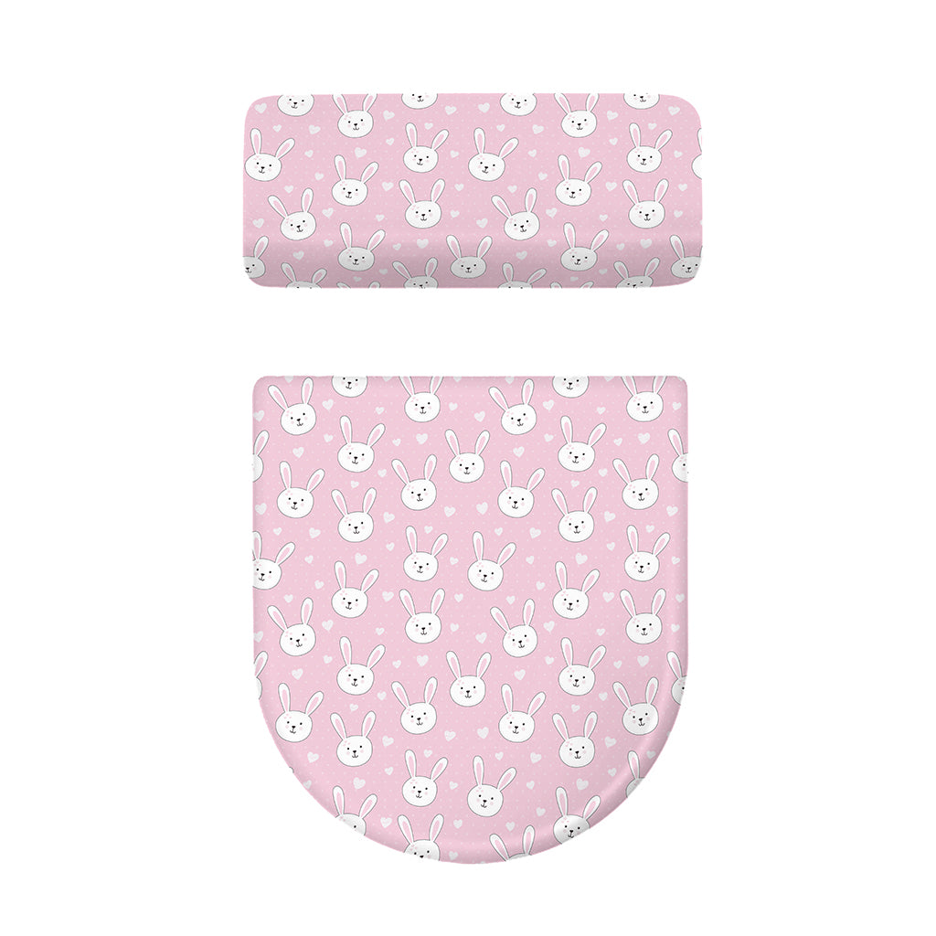 Pink Rabbit Pattern Print Toilet Lid And Tank Cover Set