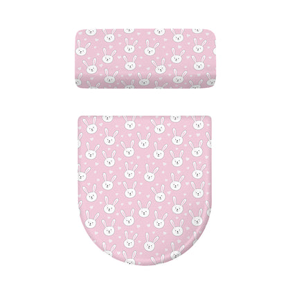 Pink Rabbit Pattern Print Toilet Lid And Tank Cover Set