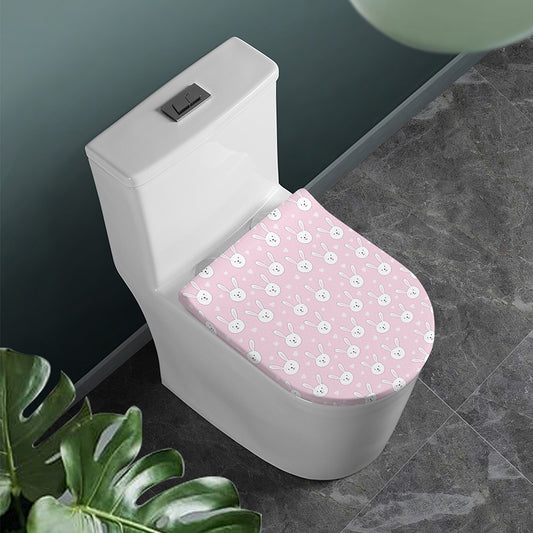 Pink Rabbit Pattern Print Toilet Lid Cover