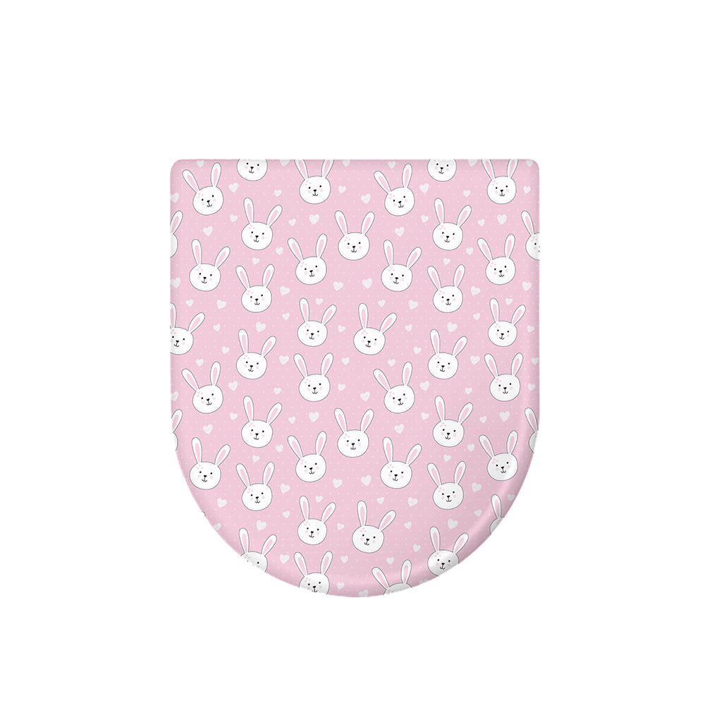 Pink Rabbit Pattern Print Toilet Lid Cover