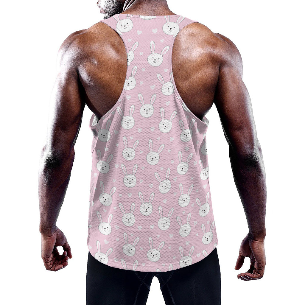 Pink Rabbit Pattern Print Training Tank Top