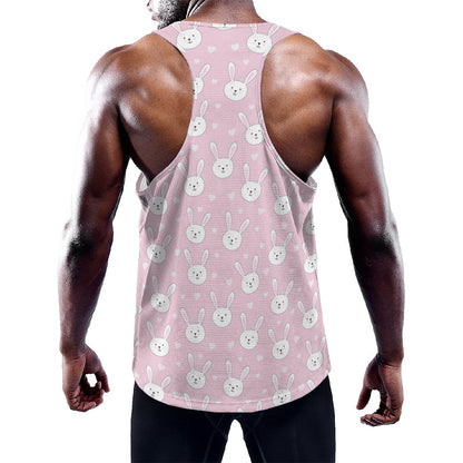 Pink Rabbit Pattern Print Training Tank Top