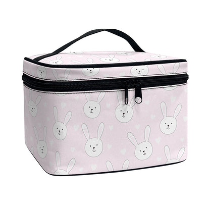 Pink Rabbit Pattern Print Travel Makeup Bag