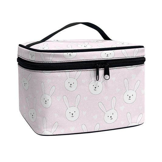 Pink Rabbit Pattern Print Travel Makeup Bag