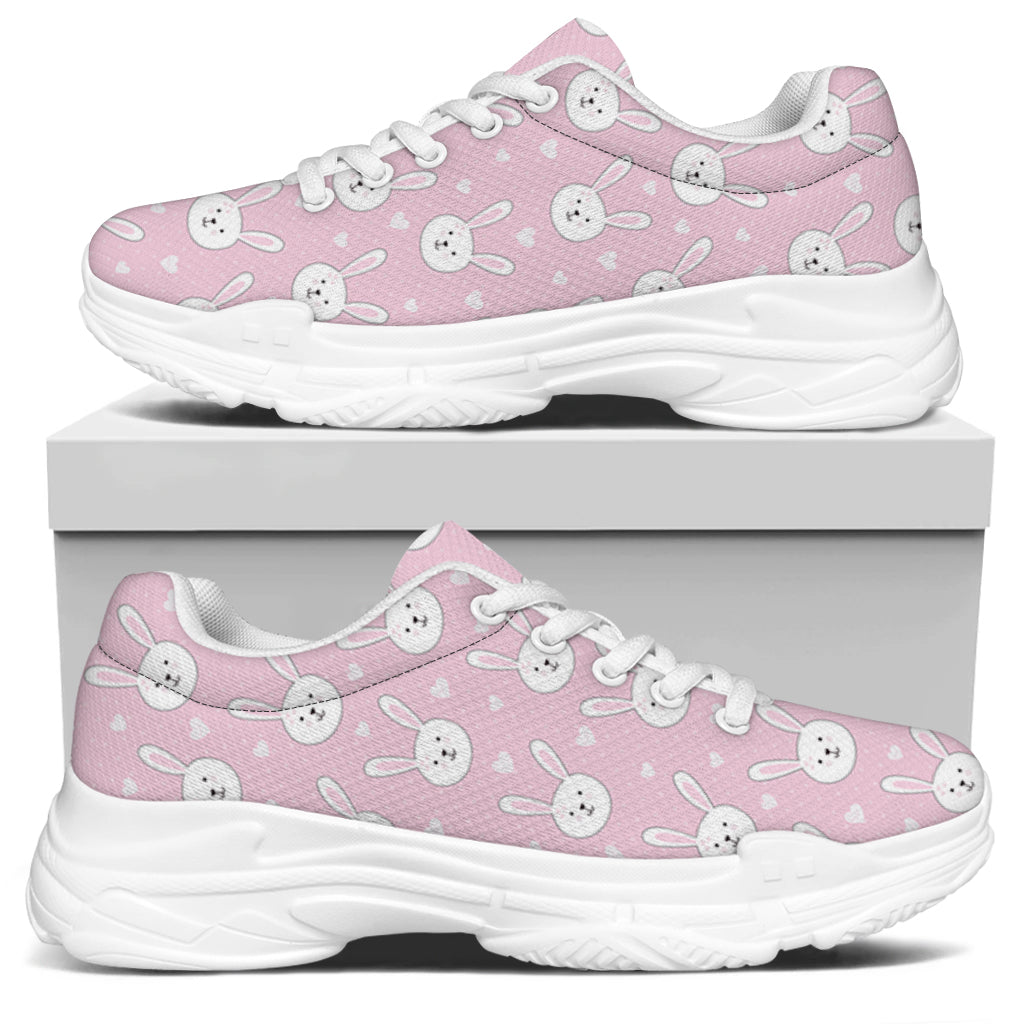 Pink Rabbit Pattern Print White Chunky Shoes