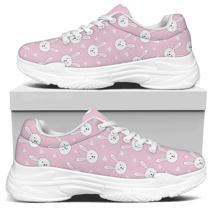 Pink Rabbit Pattern Print White Chunky Shoes