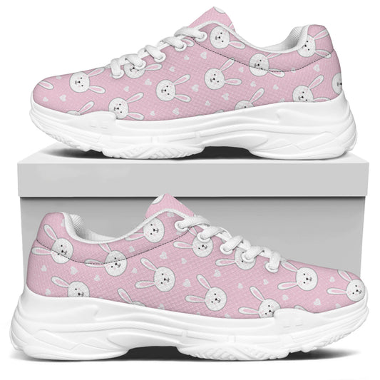 Pink Rabbit Pattern Print White Chunky Shoes
