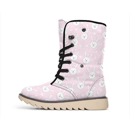 Pink Rabbit Pattern Print Winter Boots