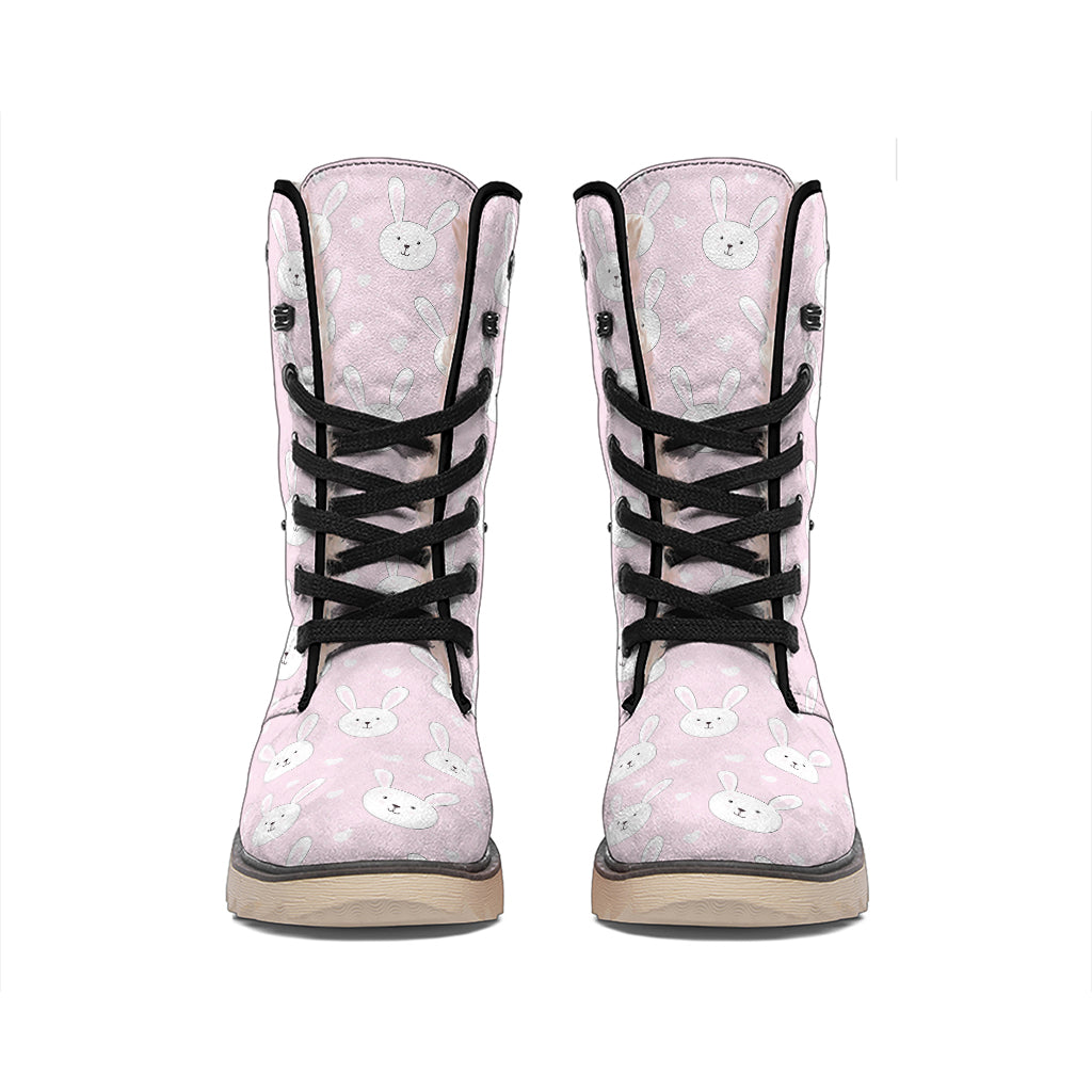 Pink Rabbit Pattern Print Winter Boots