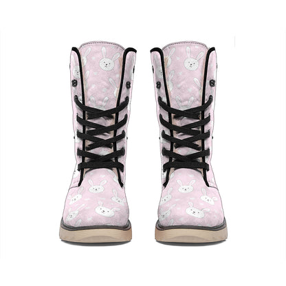 Pink Rabbit Pattern Print Winter Boots
