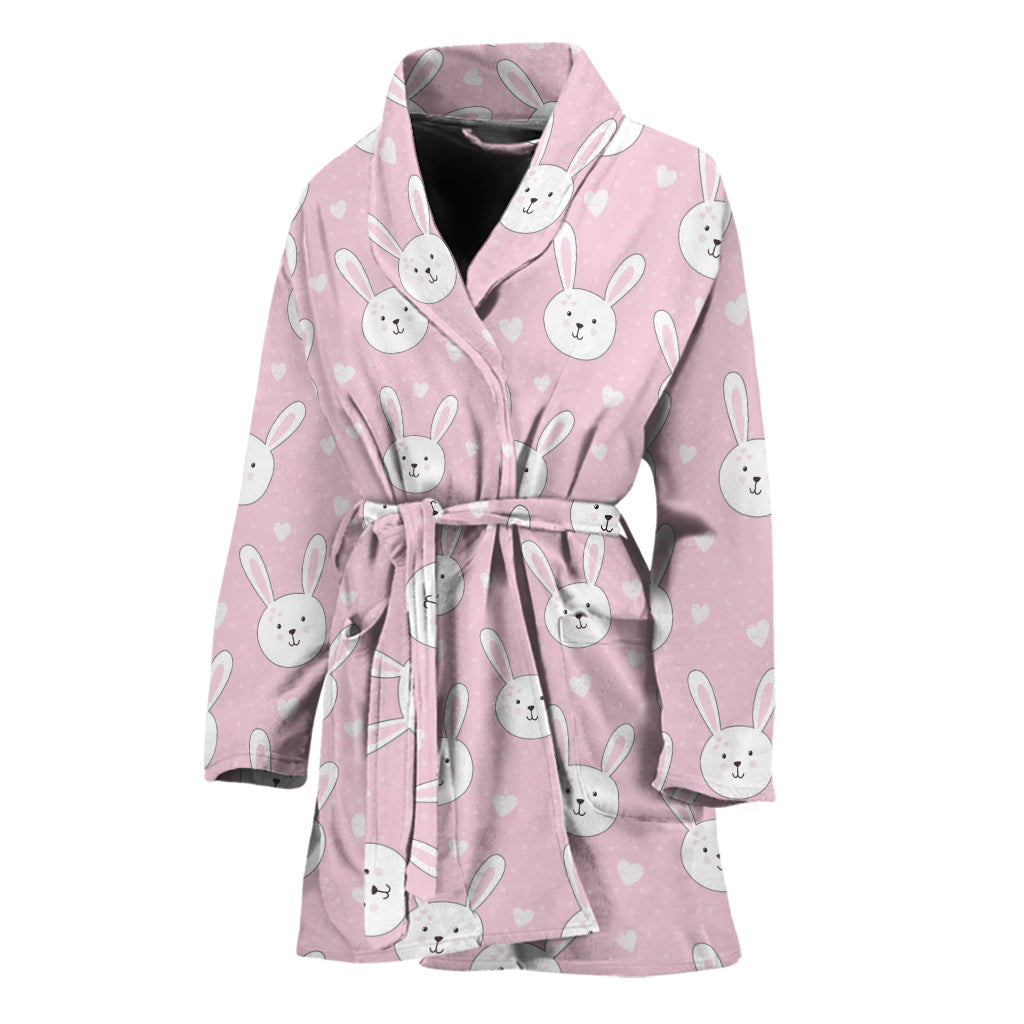 Pink Rabbit Pattern Print Women's Bathrobe