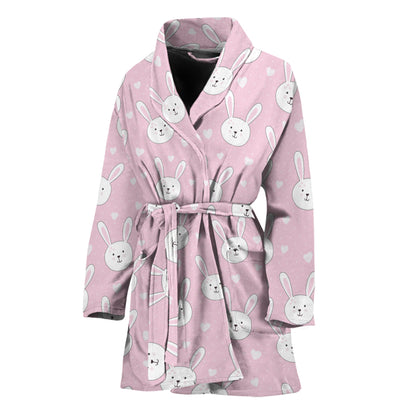 Pink Rabbit Pattern Print Women's Bathrobe