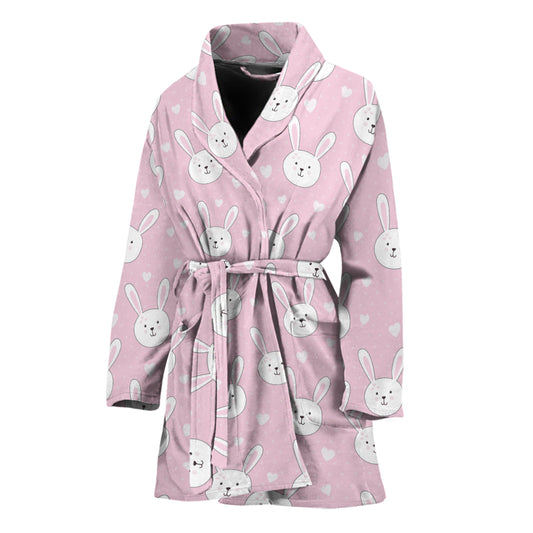 Pink Rabbit Pattern Print Women's Bathrobe