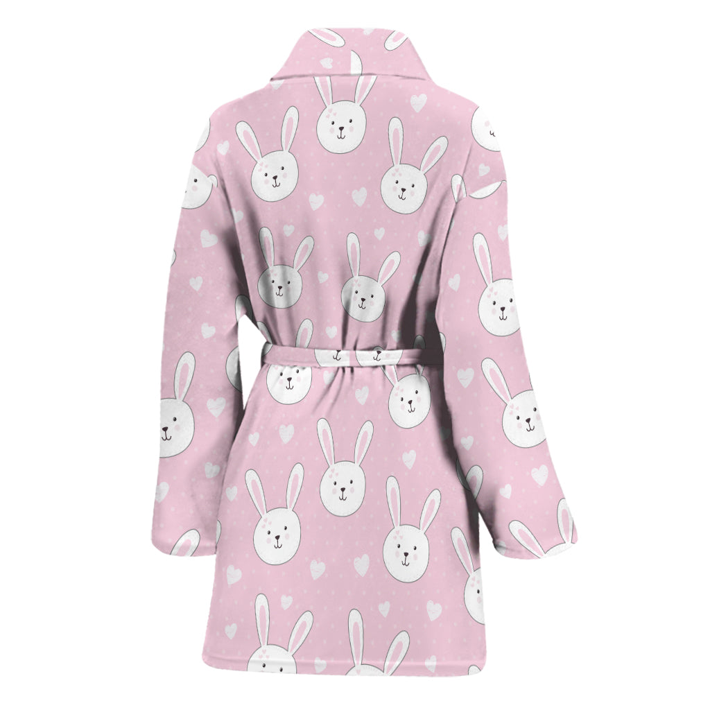 Pink Rabbit Pattern Print Women's Bathrobe