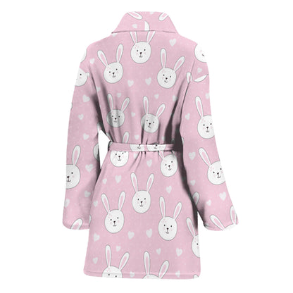 Pink Rabbit Pattern Print Women's Bathrobe