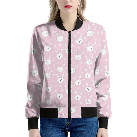 Pink Rabbit Pattern Print Women's Bomber Jacket