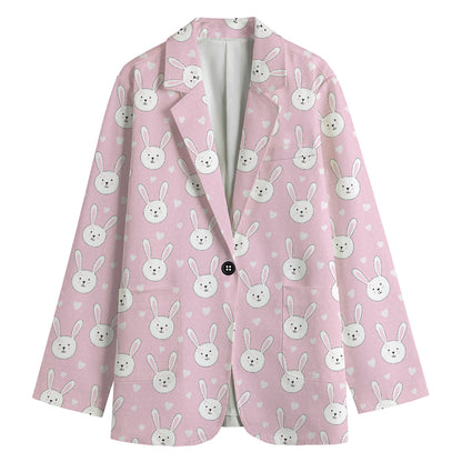 Pink Rabbit Pattern Print Women's Cotton Blazer