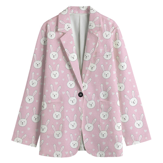 Pink Rabbit Pattern Print Women's Cotton Blazer