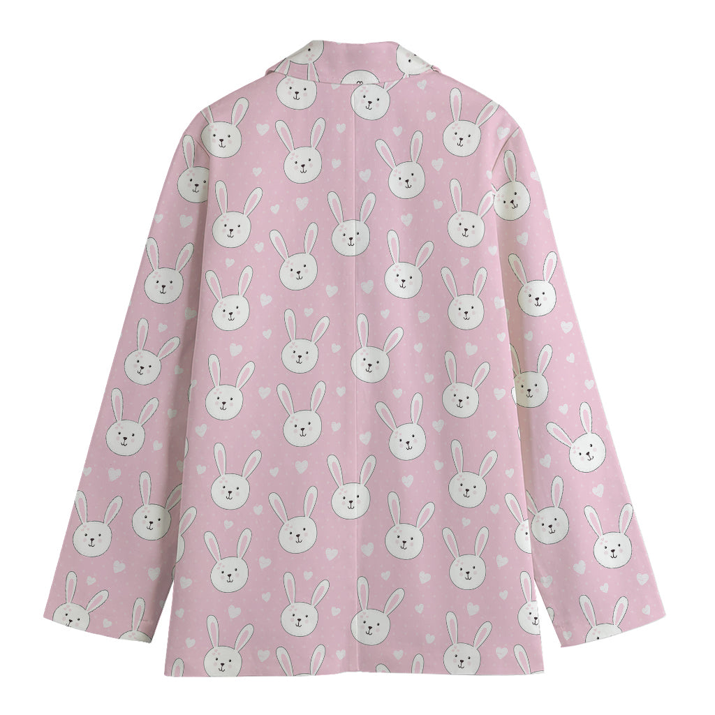 Pink Rabbit Pattern Print Women's Cotton Blazer
