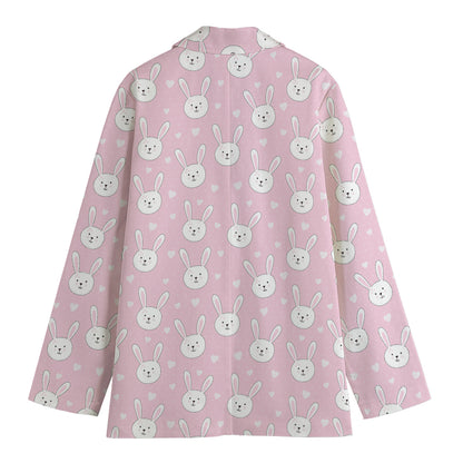 Pink Rabbit Pattern Print Women's Cotton Blazer