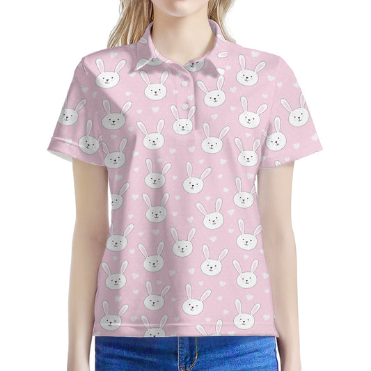 Pink Rabbit Pattern Print Women's Polo Shirt