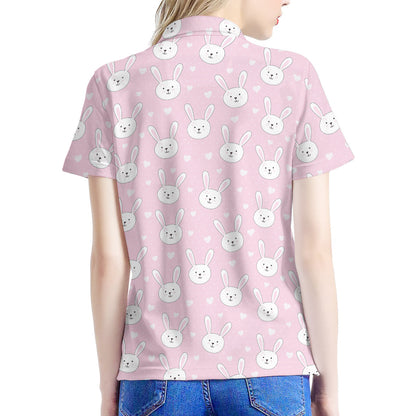 Pink Rabbit Pattern Print Women's Polo Shirt