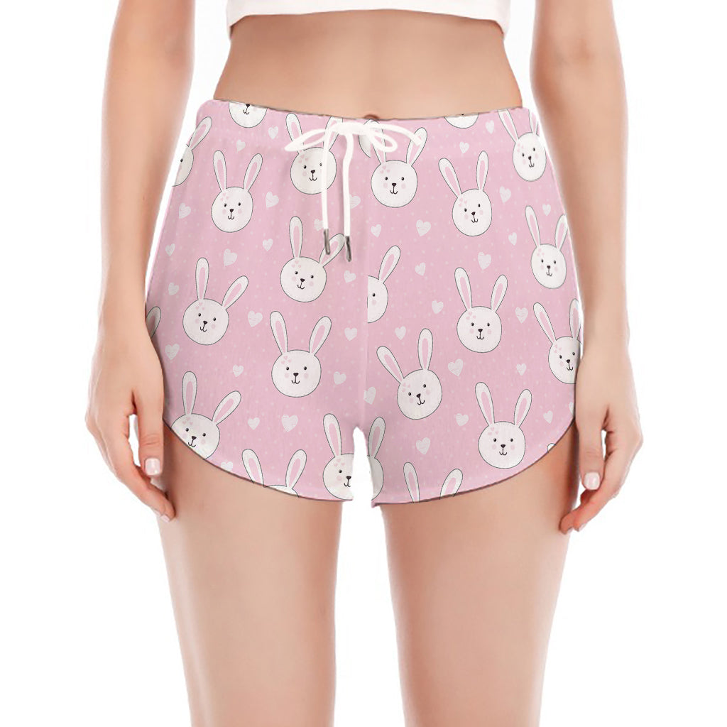 Pink Rabbit Pattern Print Women's Split Running Shorts