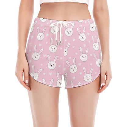 Pink Rabbit Pattern Print Women's Split Running Shorts
