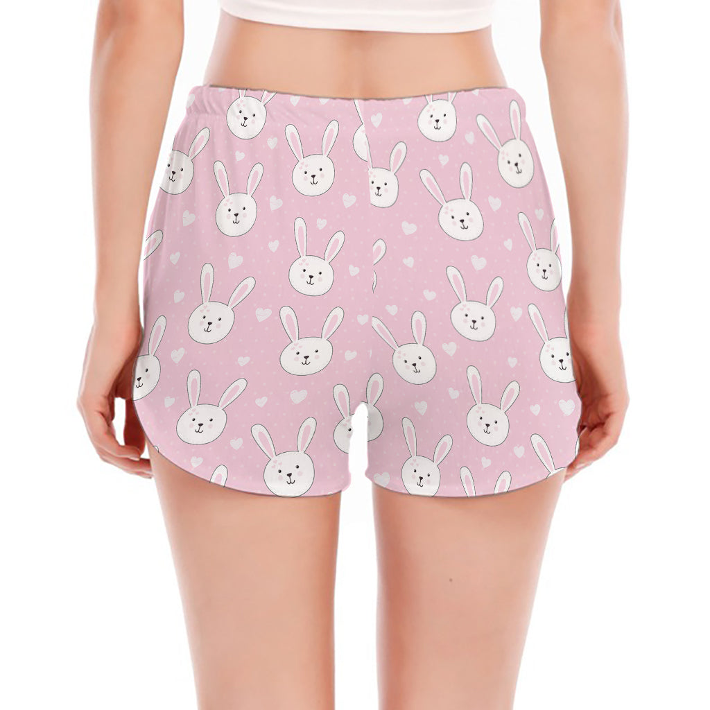 Pink Rabbit Pattern Print Women's Split Running Shorts